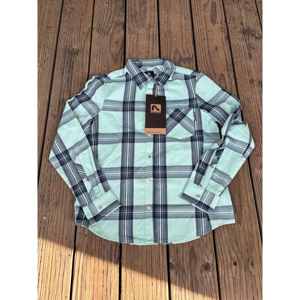 Flylow Brigitte Tech Flannel Green Plaid Shirt Size Medium Shacket